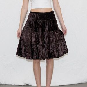 Y2k brown velvet midi skirt w/ sequins size small xoxo rayon